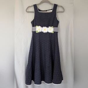 Sweet Heart Rose Navy Eyelet Dress Girls 12